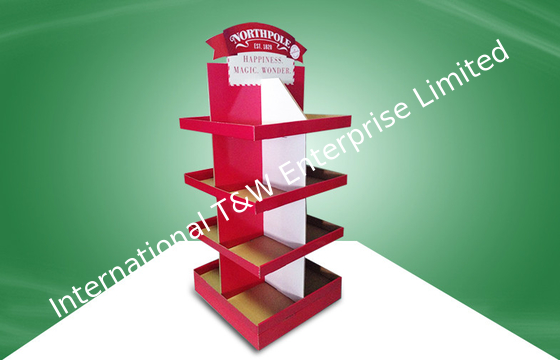 kaufen Rote umweltfreundliche Wellpappen-freie stehende Display-Units vier Regale, die Offsetdruck hinaufklettern online manufacture