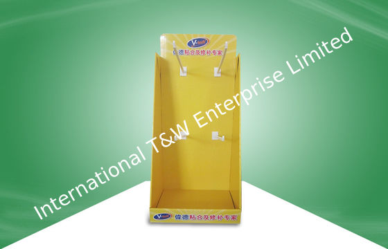 Ein guter Preis. Gelbe Pappecountertop-Anzeigen, die Adhensive-Pappschaukartons hängen Online