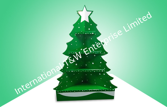 Grüne Weihnachtsbaum-Papppaletten-Anzeige für die Förderung von Spielwaren, mustern anziehenden Entwurf