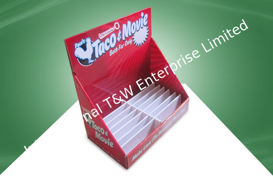 Ein guter Preis. Roter Pappecountertop zeigt Papptischplatten-Schaukarton für erwachsene Produkte an Online